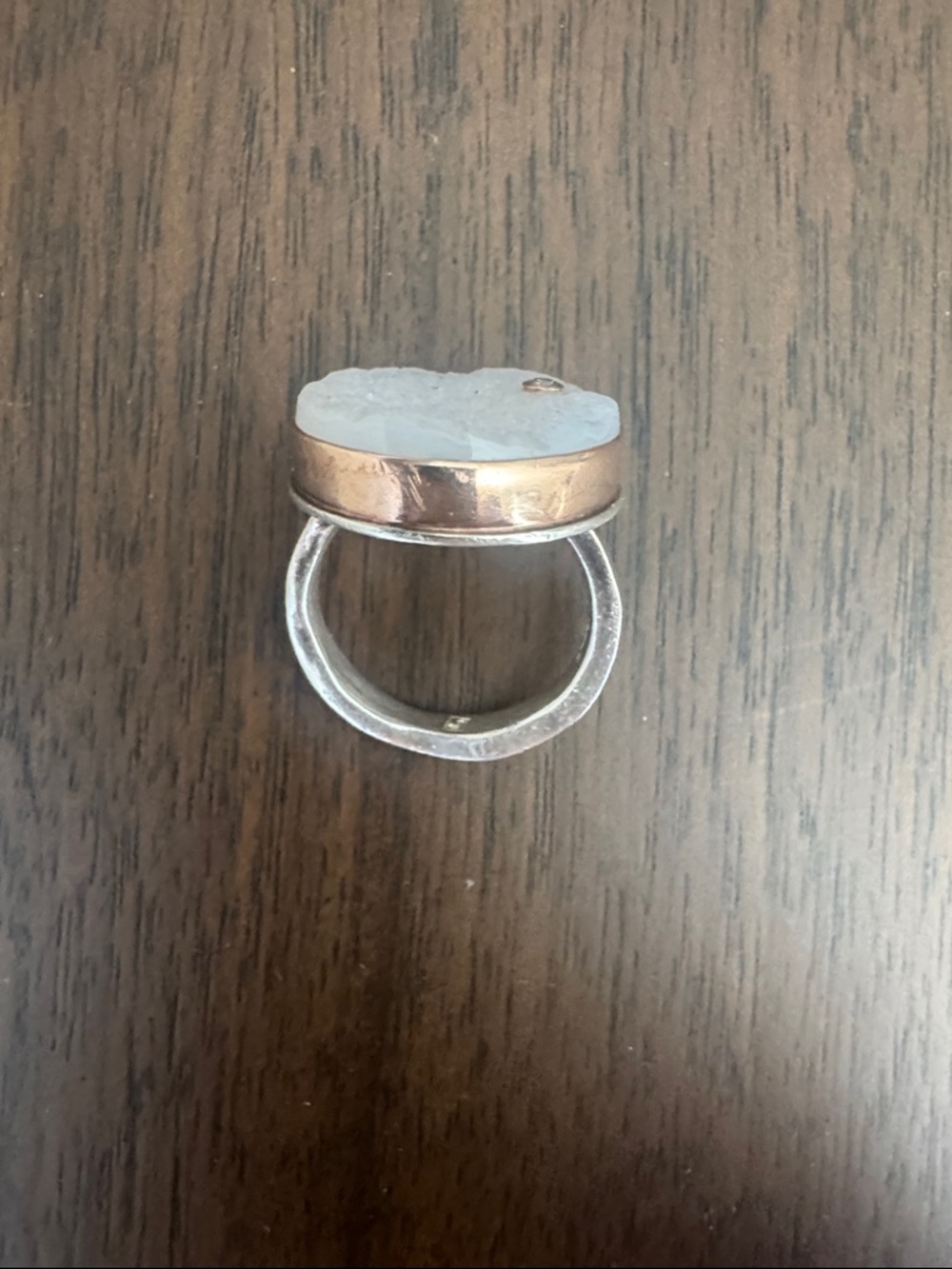 Jamie Joseph White Druzy Ring with diamond. Signature Gold Bezel and Silver Band - Picture 11 of 12